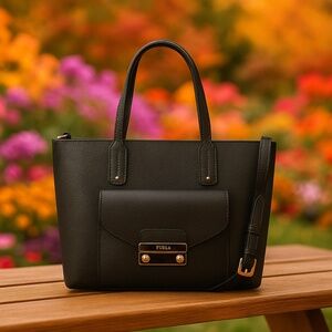 NEW FURLA Julia Black Pebbled Leather Small Tote/Crossbody Bag - Made in Italy